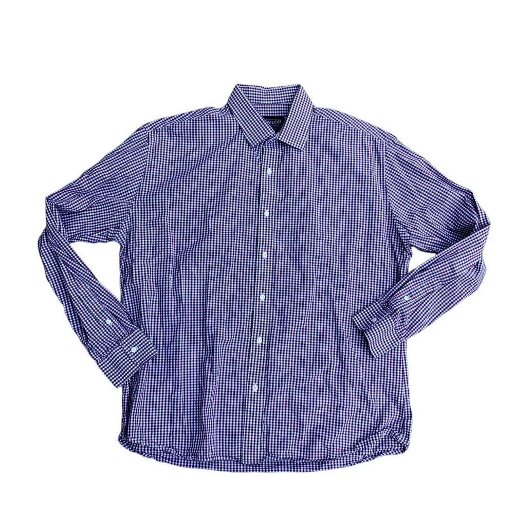 MTAILOR Button Down Shirt Mens LARGE Purple Checkered San Francisco Long Sleeve 